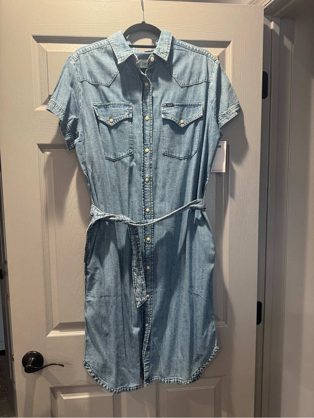 Lee Light Blue Denim Shirt Dress with Tie